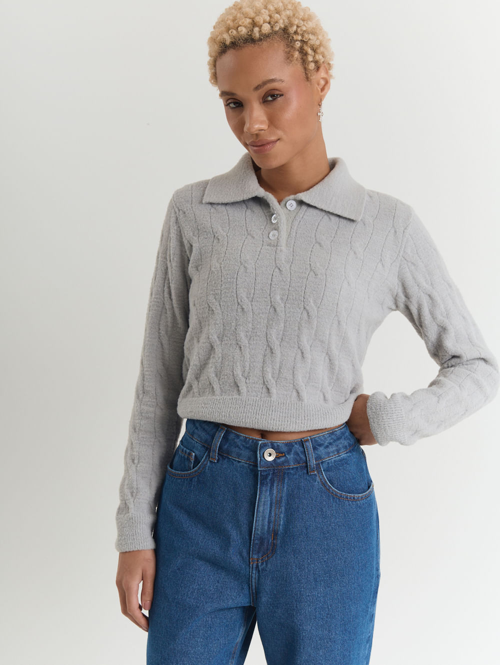 Tricot gola polo com peitilho