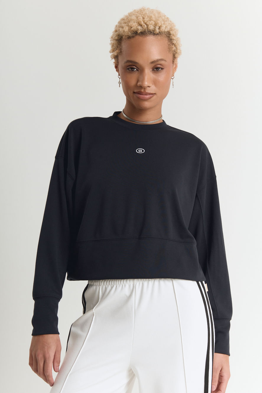 Moletom feminino cropped preto