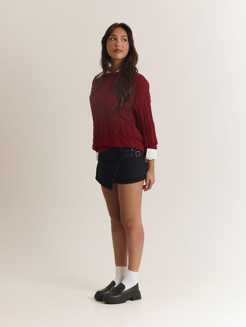 Saia jeans mini com fivelas