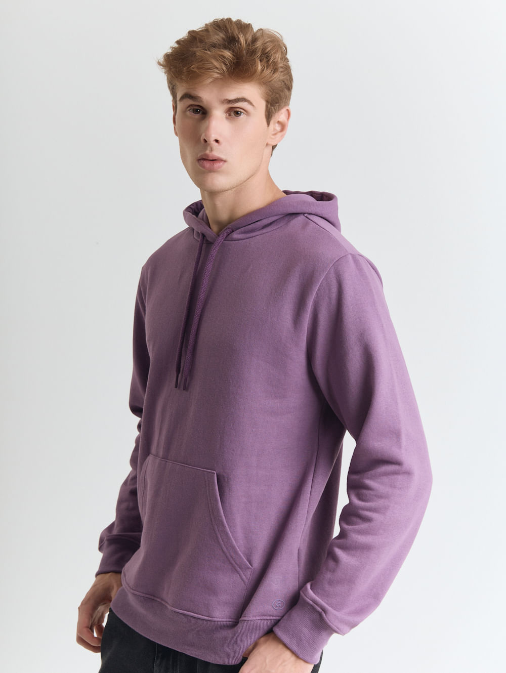 Moletom básico canguru com capuz roxo