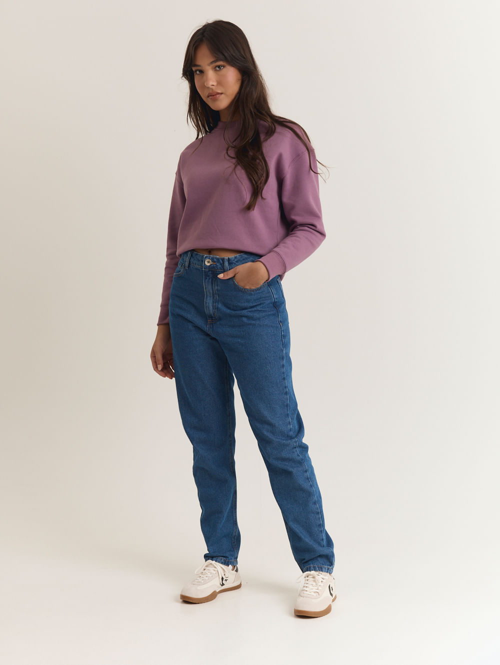 Calça jeans feminino mom vintage azul