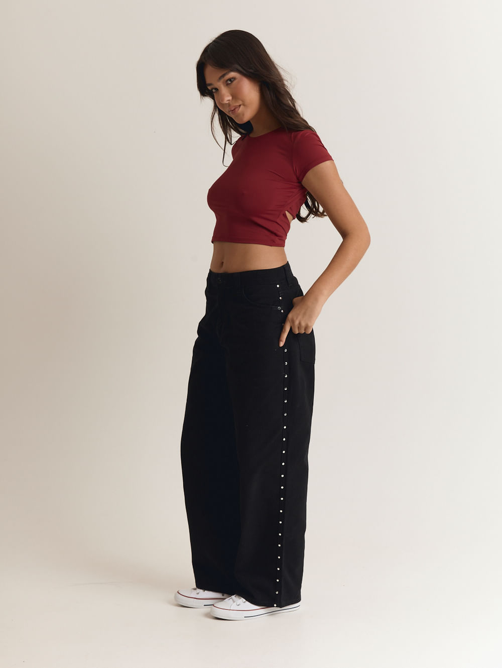 Calça baggy sarja com taxas