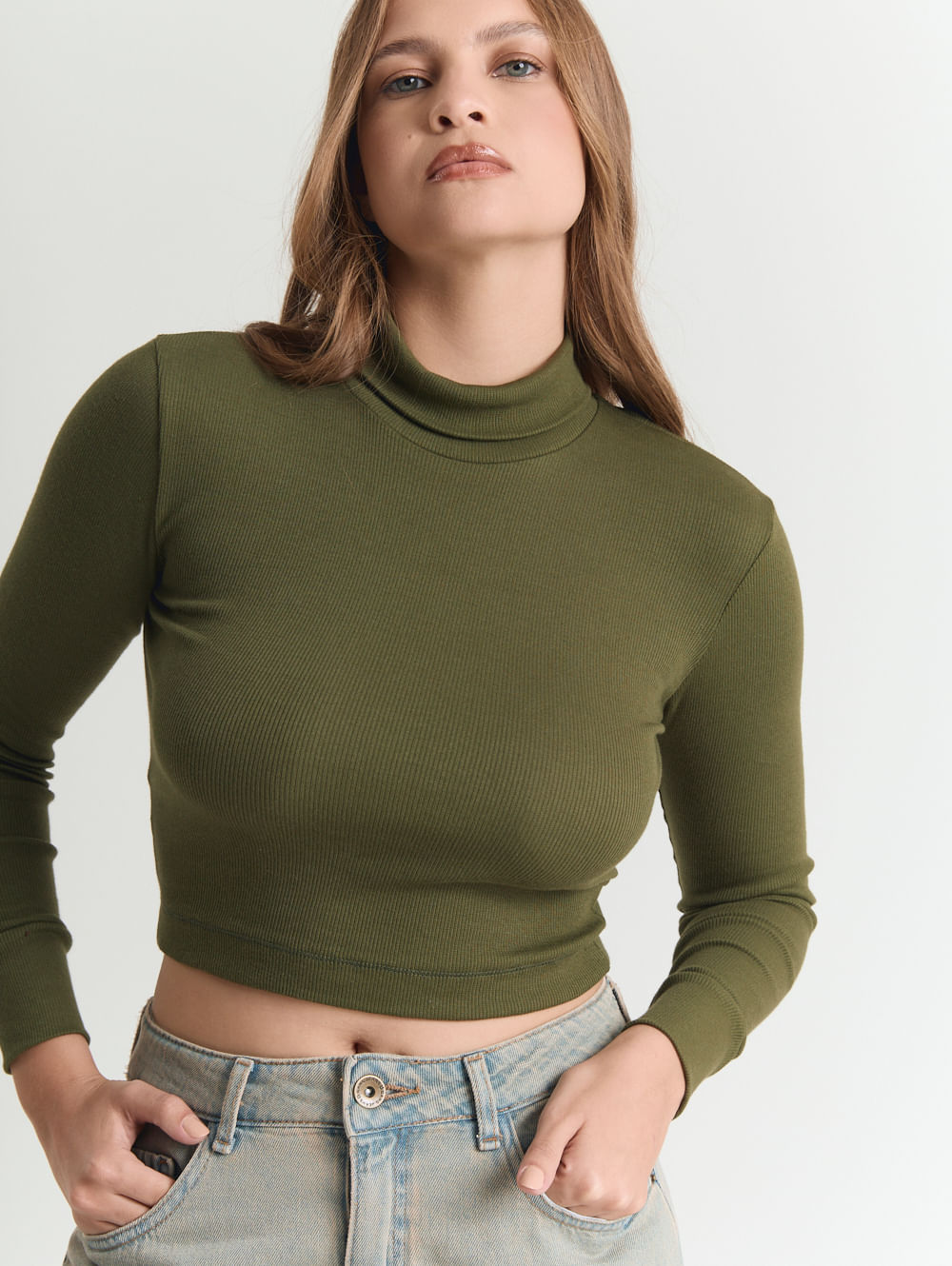 Blusa ribana feminino cropped conforto Verde