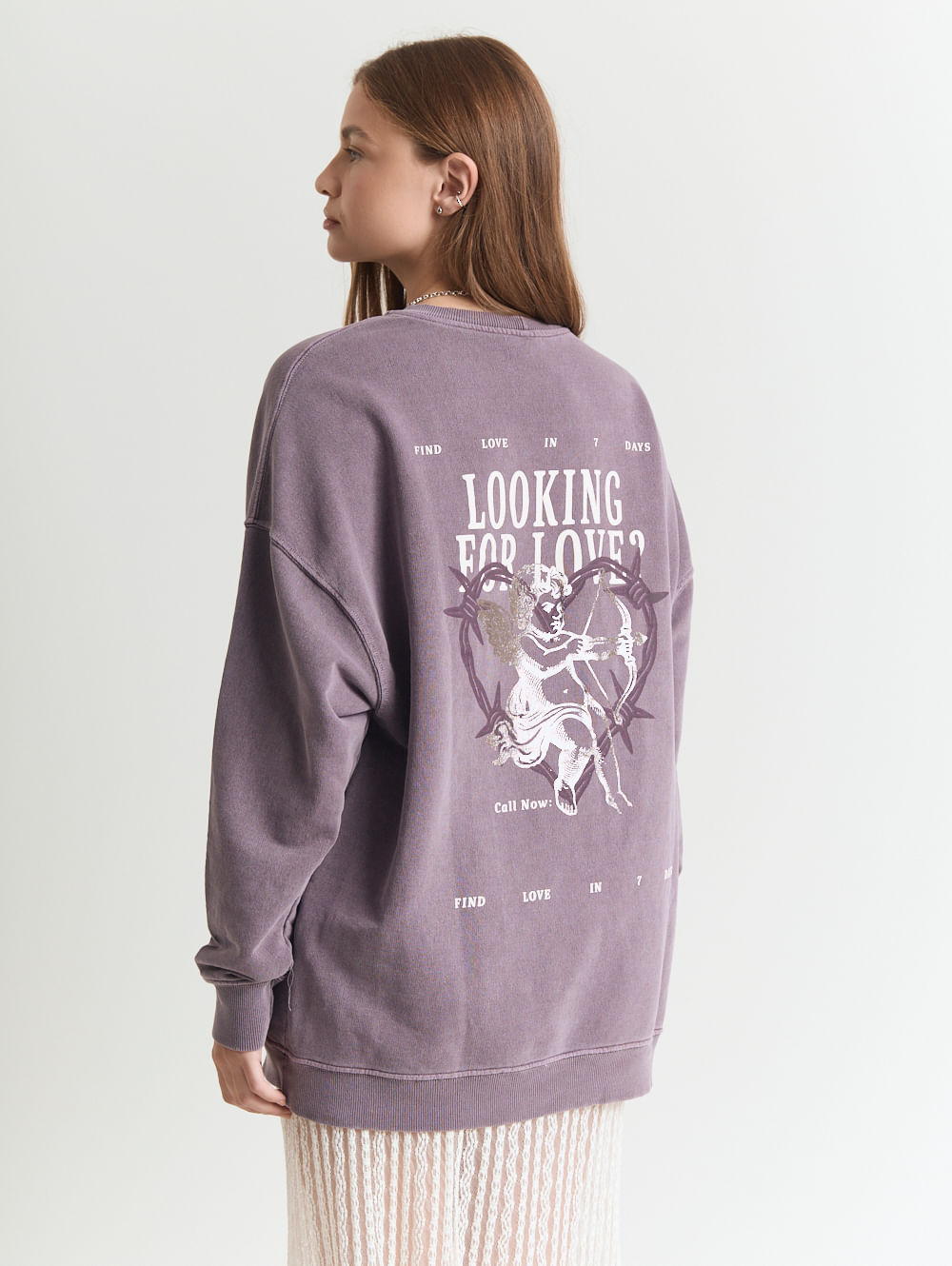 Moletom algodão feminino estampado roxo