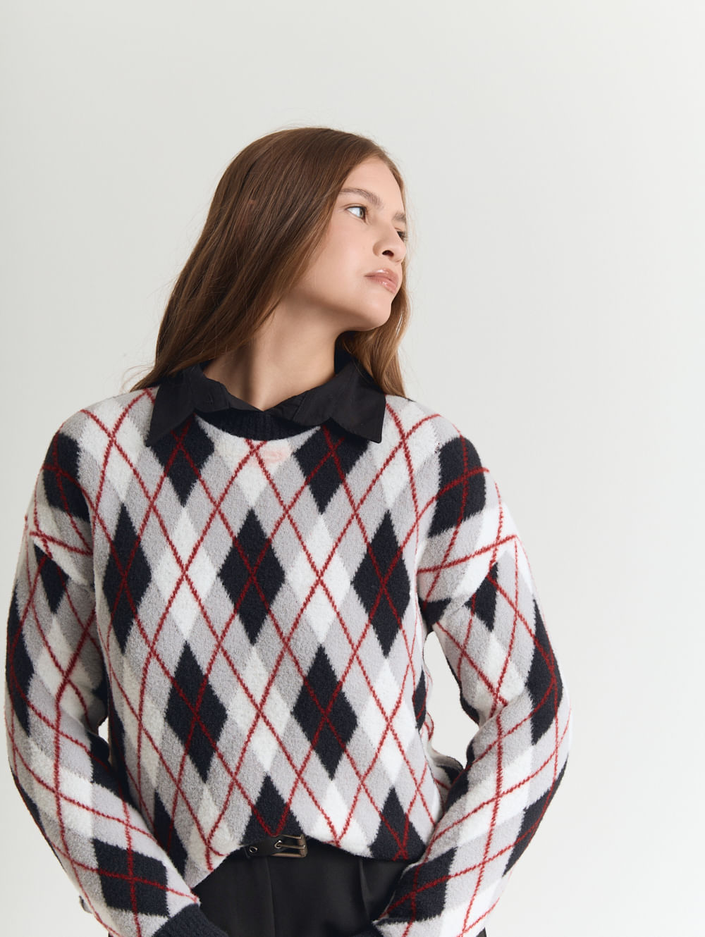 Tricot gola redonda argyle