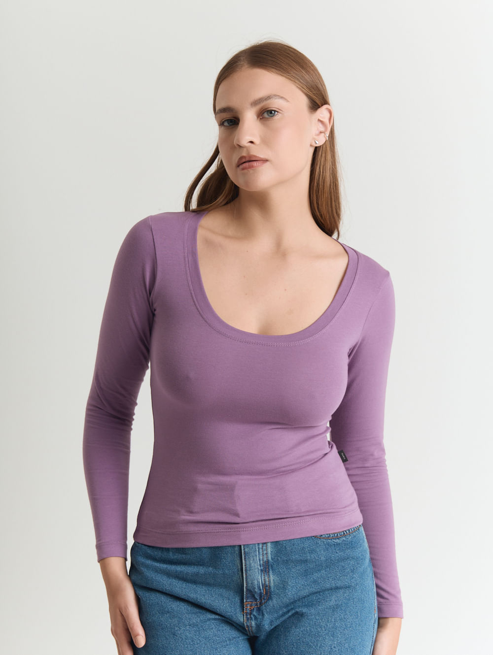Blusa cotton feminino manga longa conforto Roxa