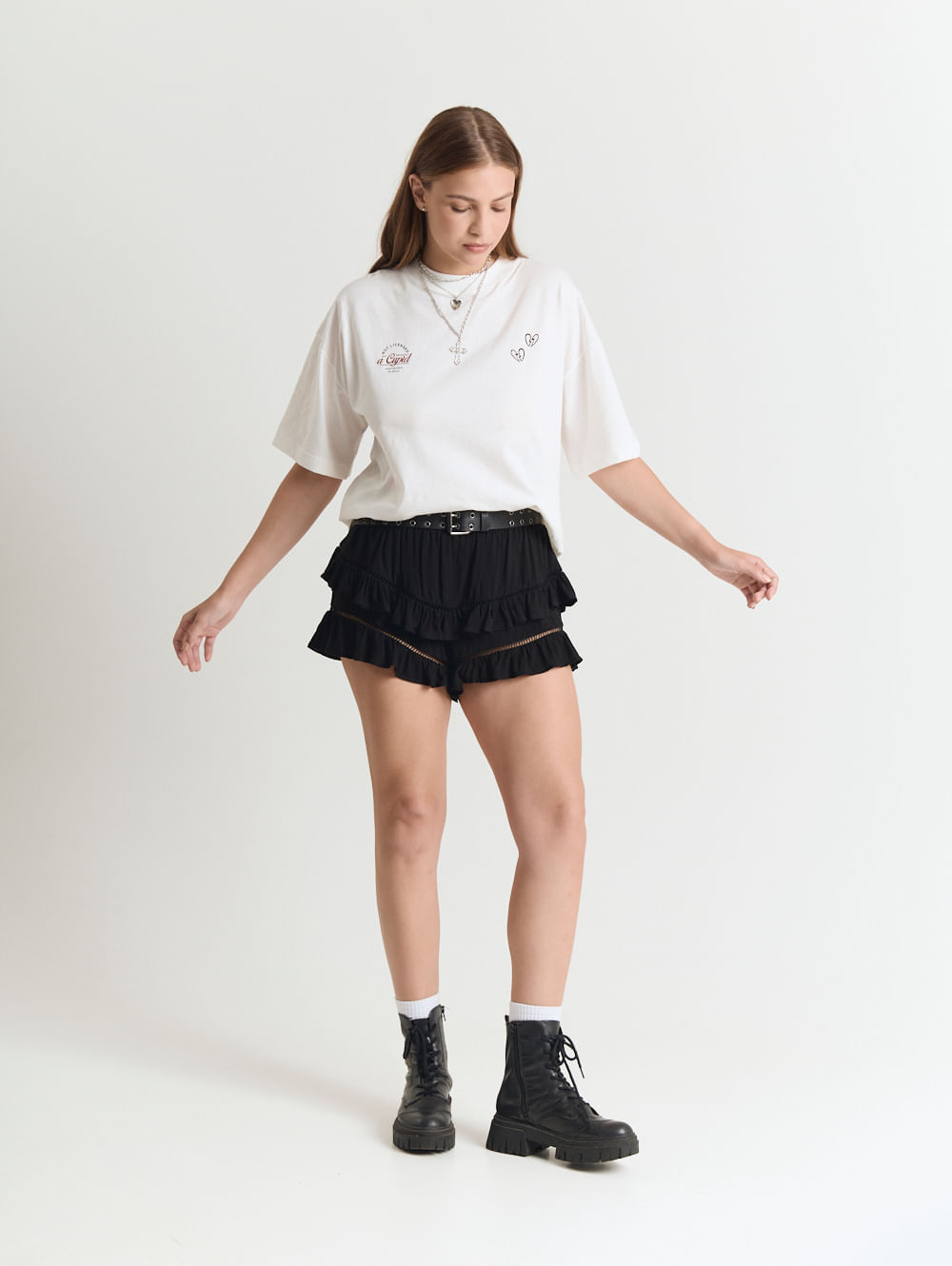 Saia short feminino c/ babadinhos preto