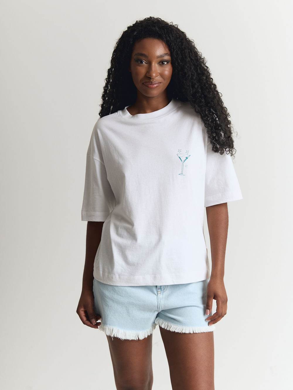 Camiseta algodão feminino oversized branco