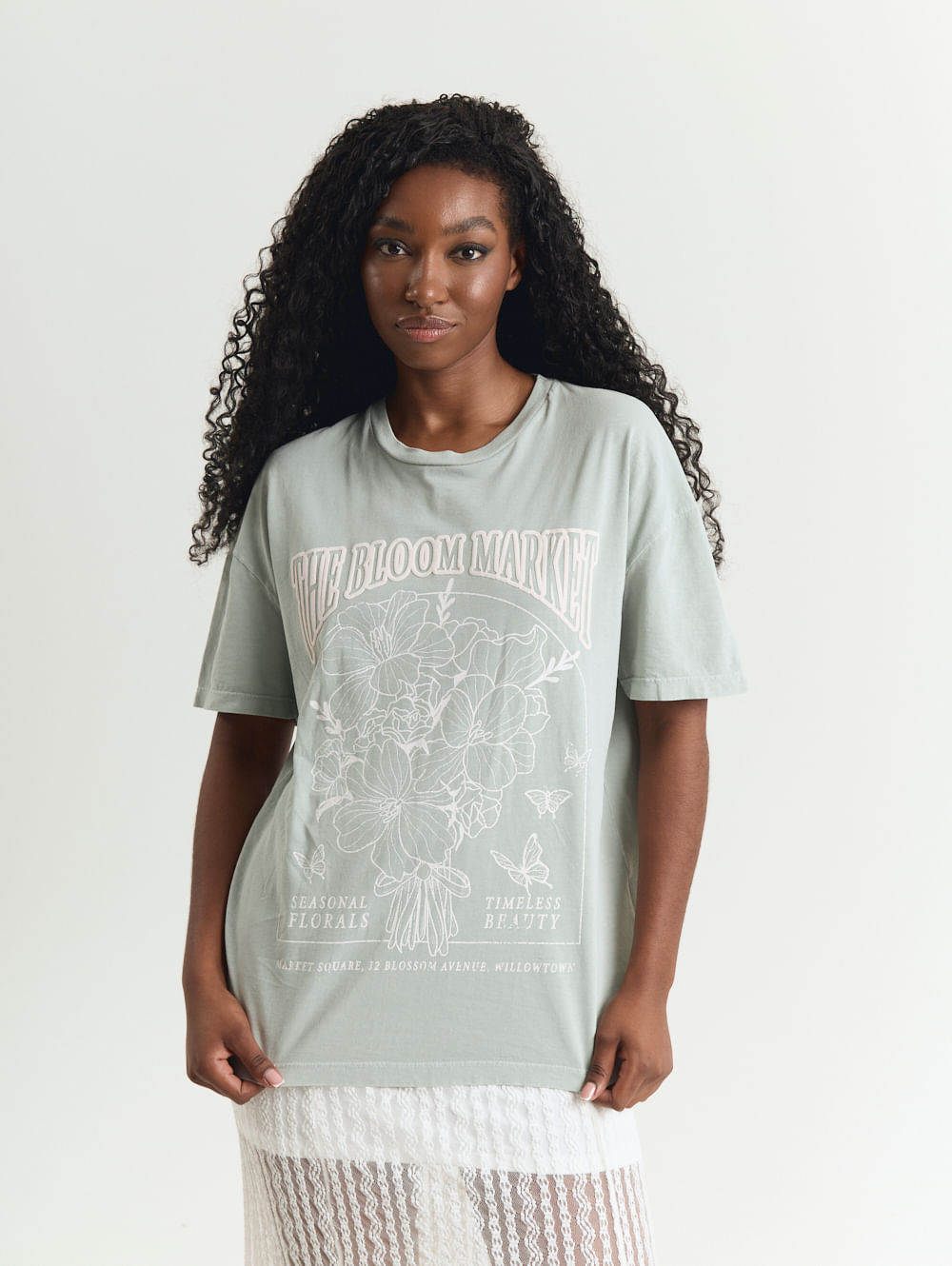 Camiseta algodão feminino t-shirt estampada verde