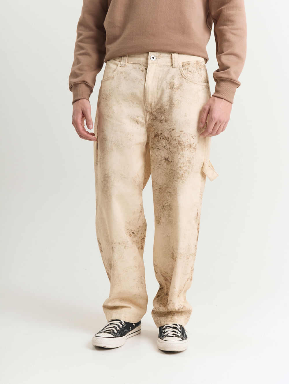 Calça sarja masculina baggy dirty off white