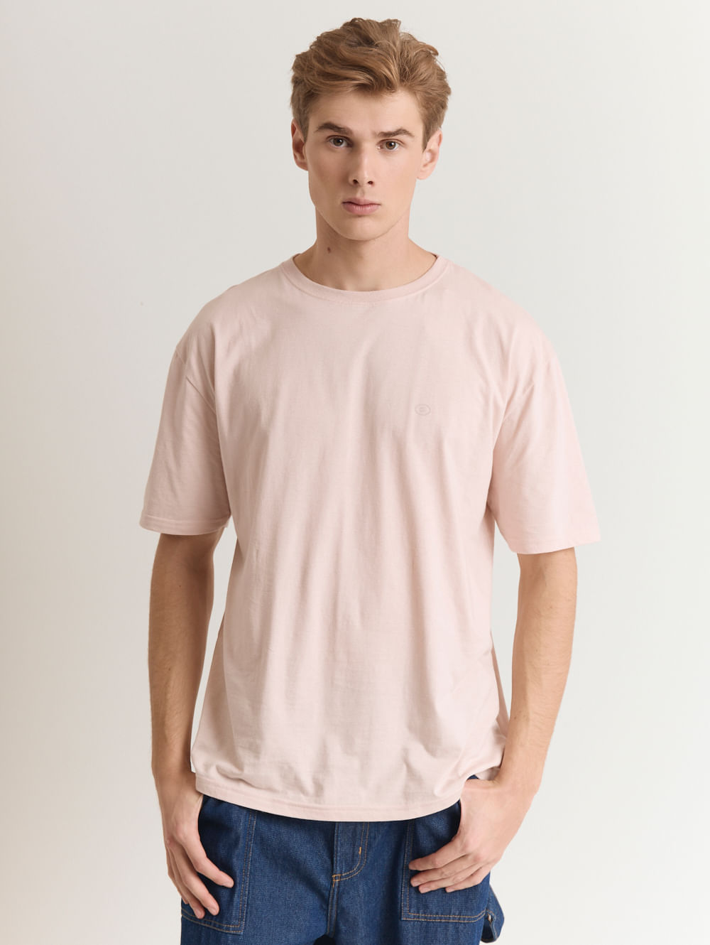 Camiseta malha masculina básica rosa
