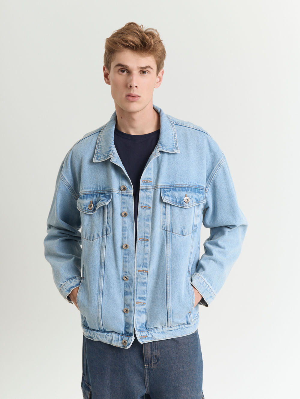 Jaqueta jeans masculina oversized azul