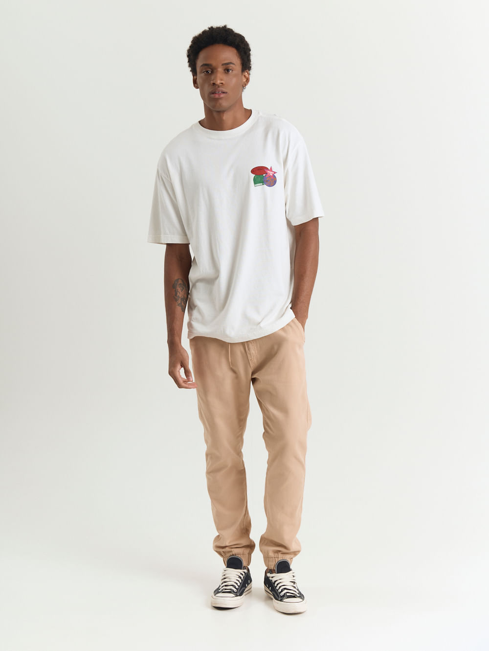 Camiseta algodão masculina oversized stick branco